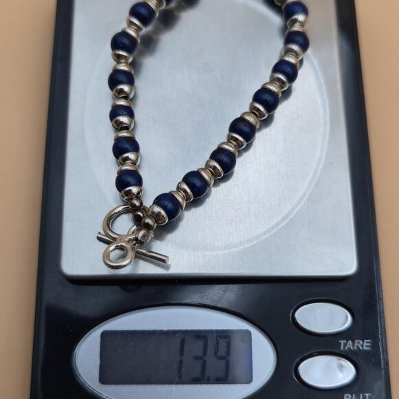 8 Inch Sterling Silver Sodalite Stone Simple Bracelet B713 - Picture 6 of 6